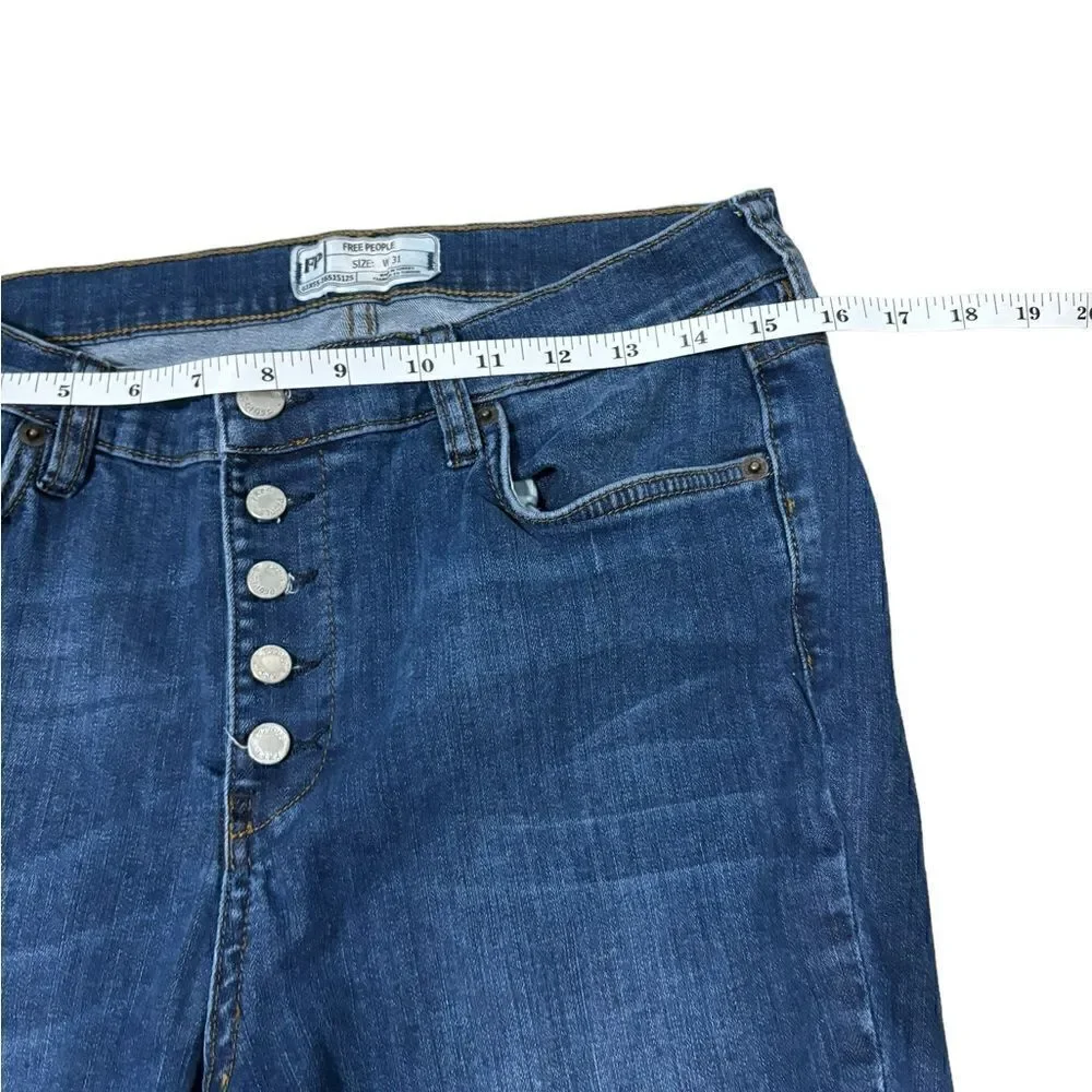 FREE PEOPLE Dark Wash,Destroyed,Frayed Hem,Crop Skinny Jeans